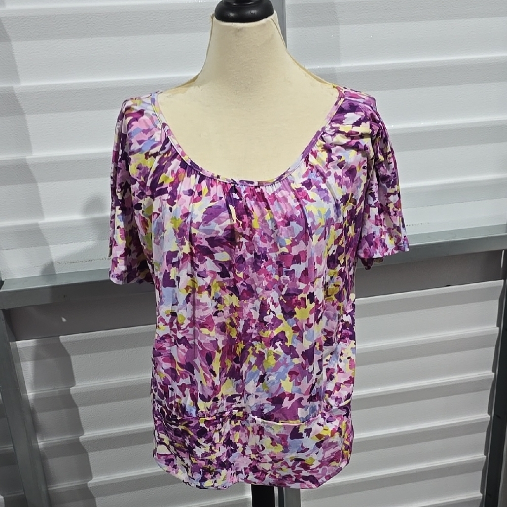 Fresh Ruched Puff Sleeve Blouse in‎ Purple and Pink